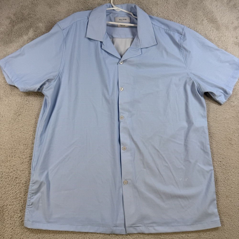 Porter & Ash Shirt Mens Large Blue Kinetic Stretch Button Up Short Sleeve Nylon